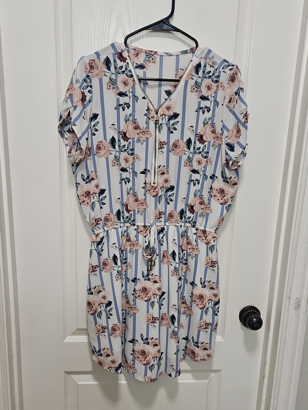 Floral Stripe Drawstring Women’s Dress